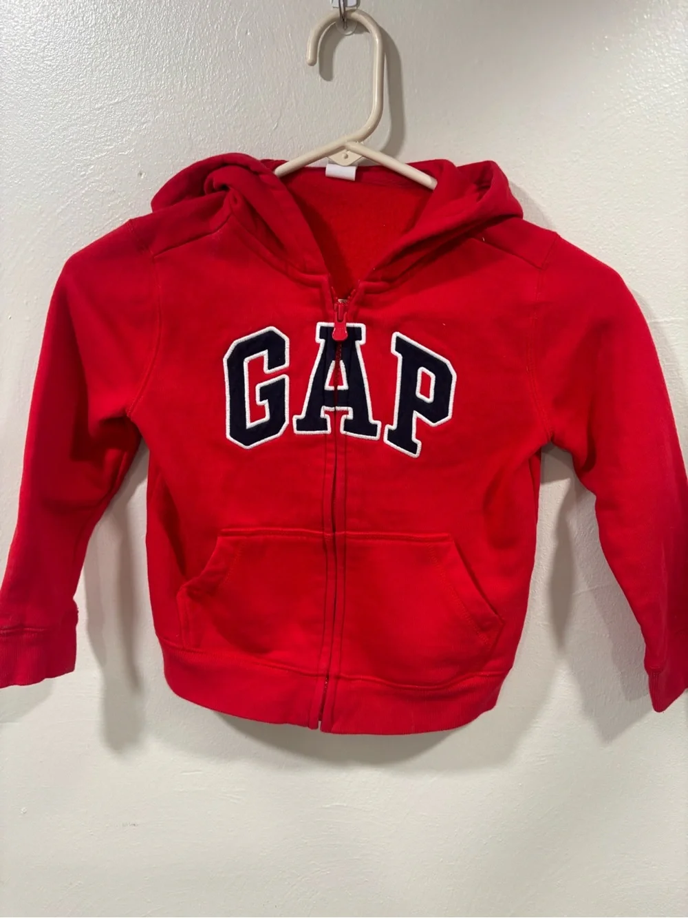 GAP Red Hooded Zip-Up Sweatshirt with Navy Logo